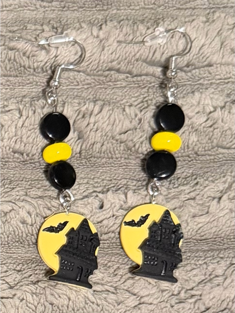Halloween Haunted House Dangle Earrings - Black & Yellow